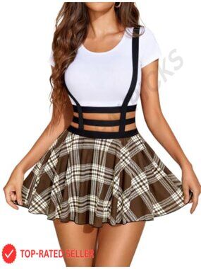 Pleated Suspender Skirt High Waist A-Line Mini Skirt